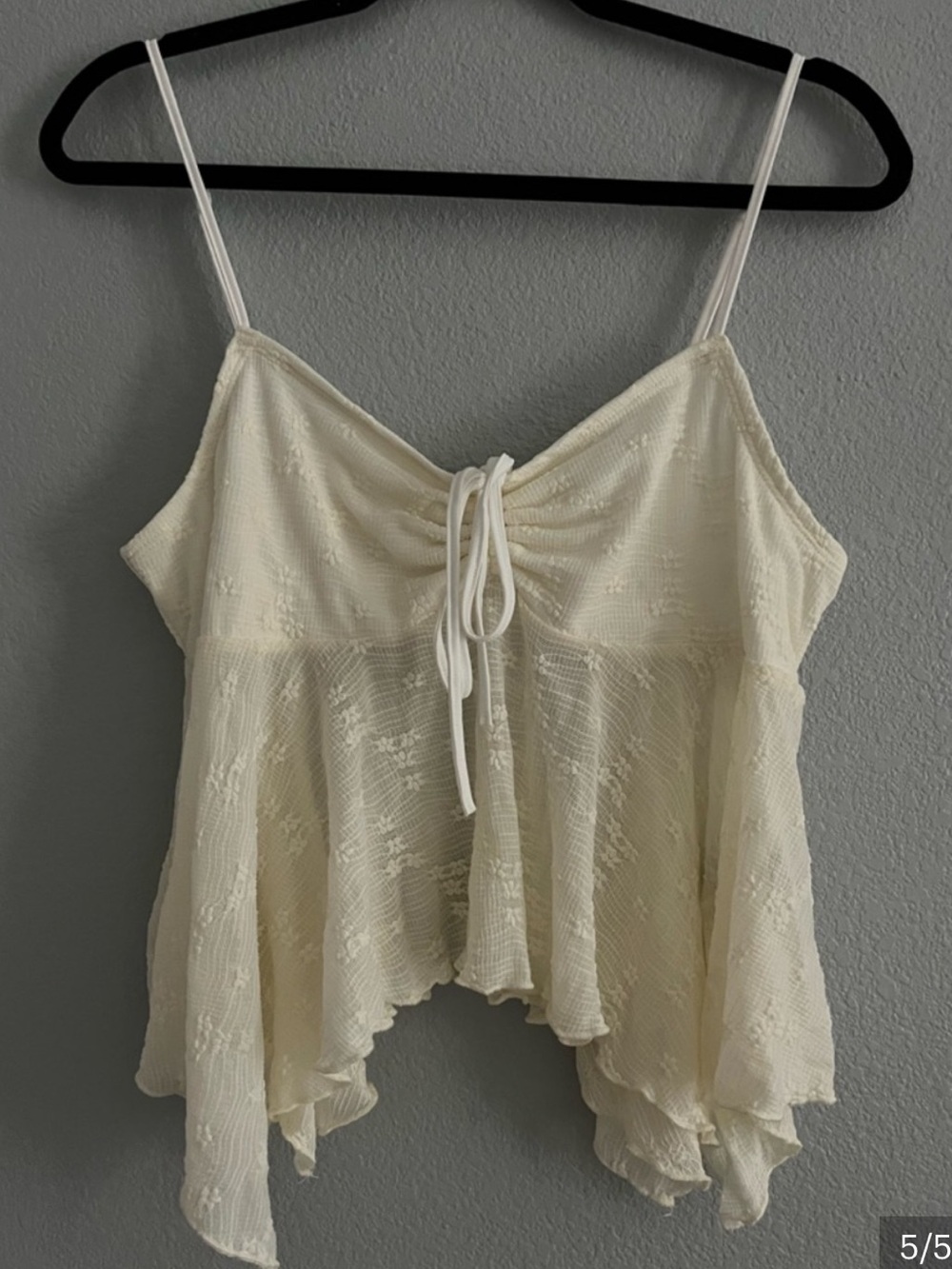 Ivory Cream V Neck High Low Lace Spaghetti Strap Tank Cami Blouse Top M Medium
